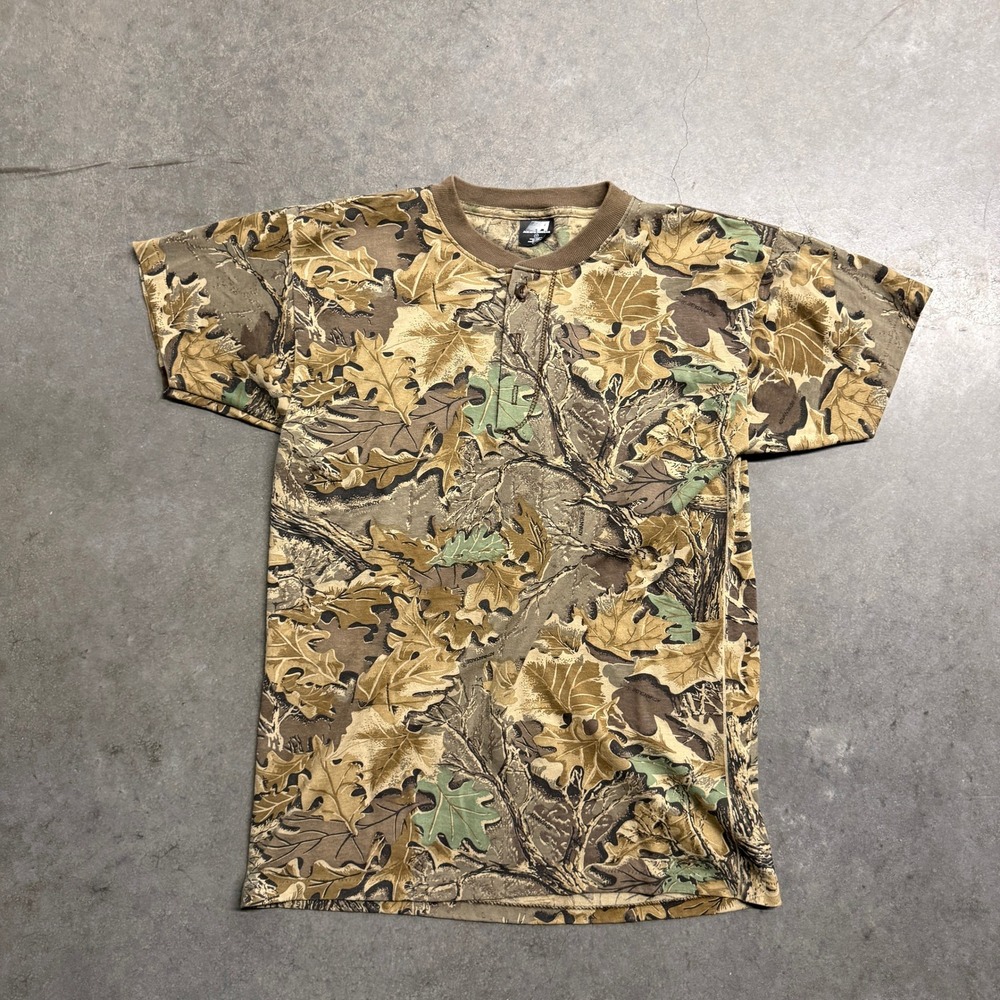 Ace Sportswear Mens Camo Henley Shirt Medium Advantage Timber Made in USA 2899